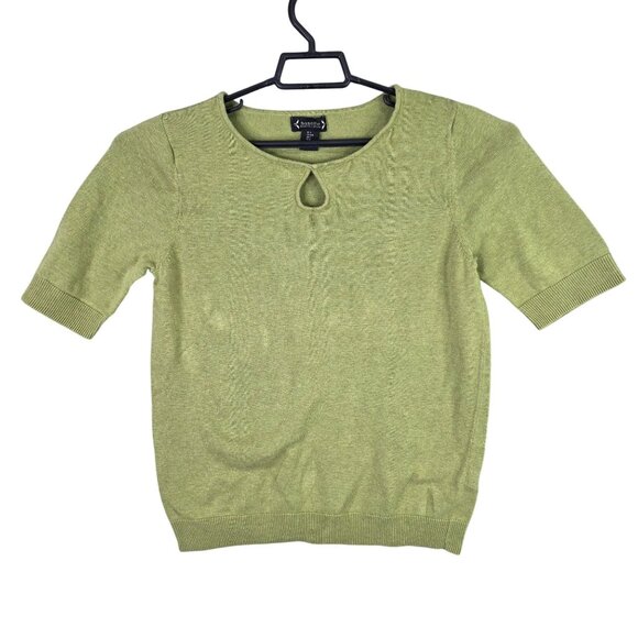 Womens Nanette Lepore Green Knit Sweater Keyhole Neck Short Sleeve Cotton Size L - Picture 1 of 7